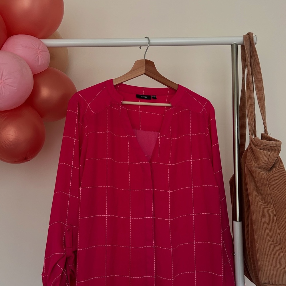 Vibrant Pink Grid Blouse
